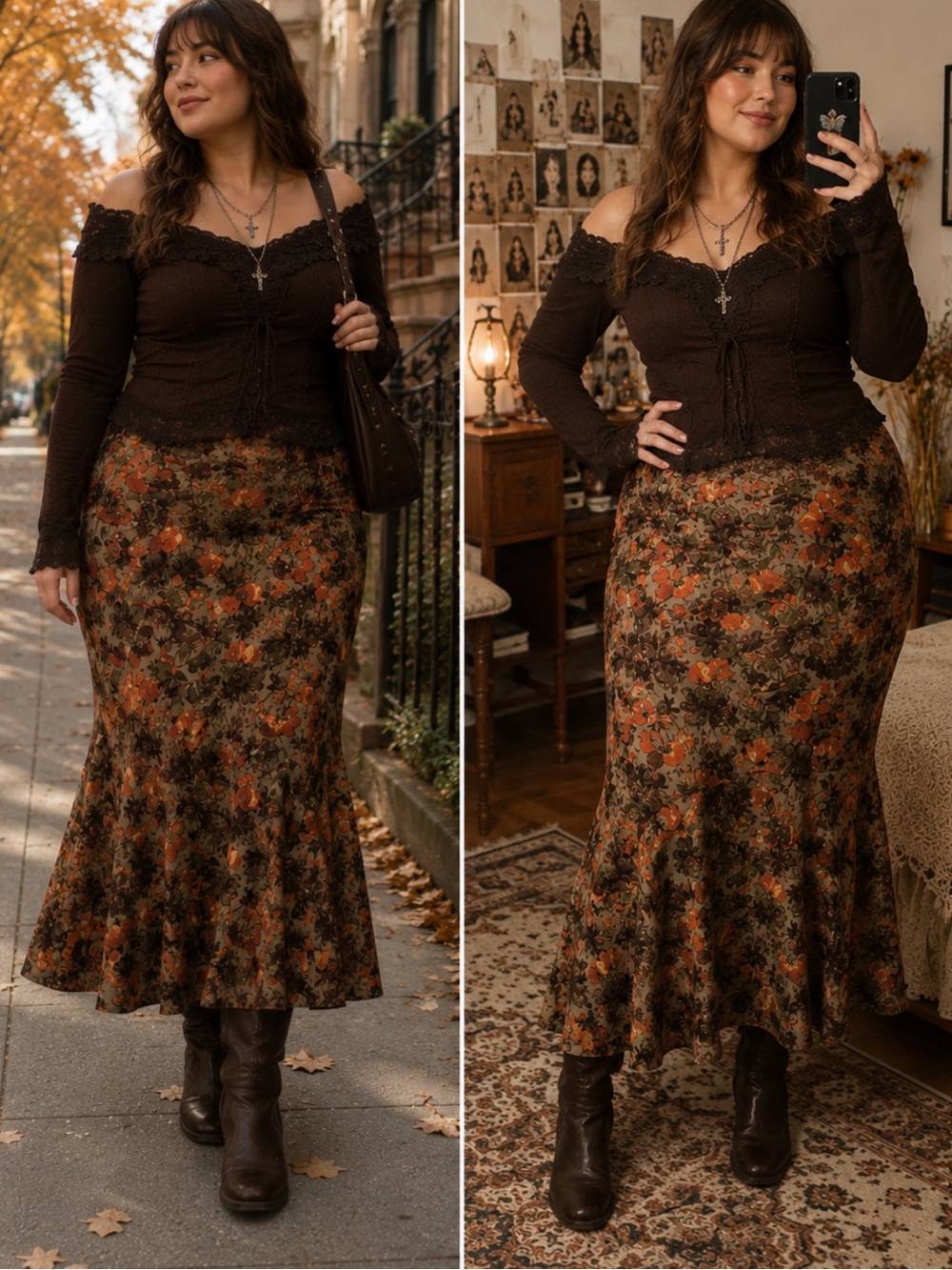 RQT Y2K Women Floral Midi Skirt Sz 14 Whimsigoth Fairy Grunge Fall Dark Romantic